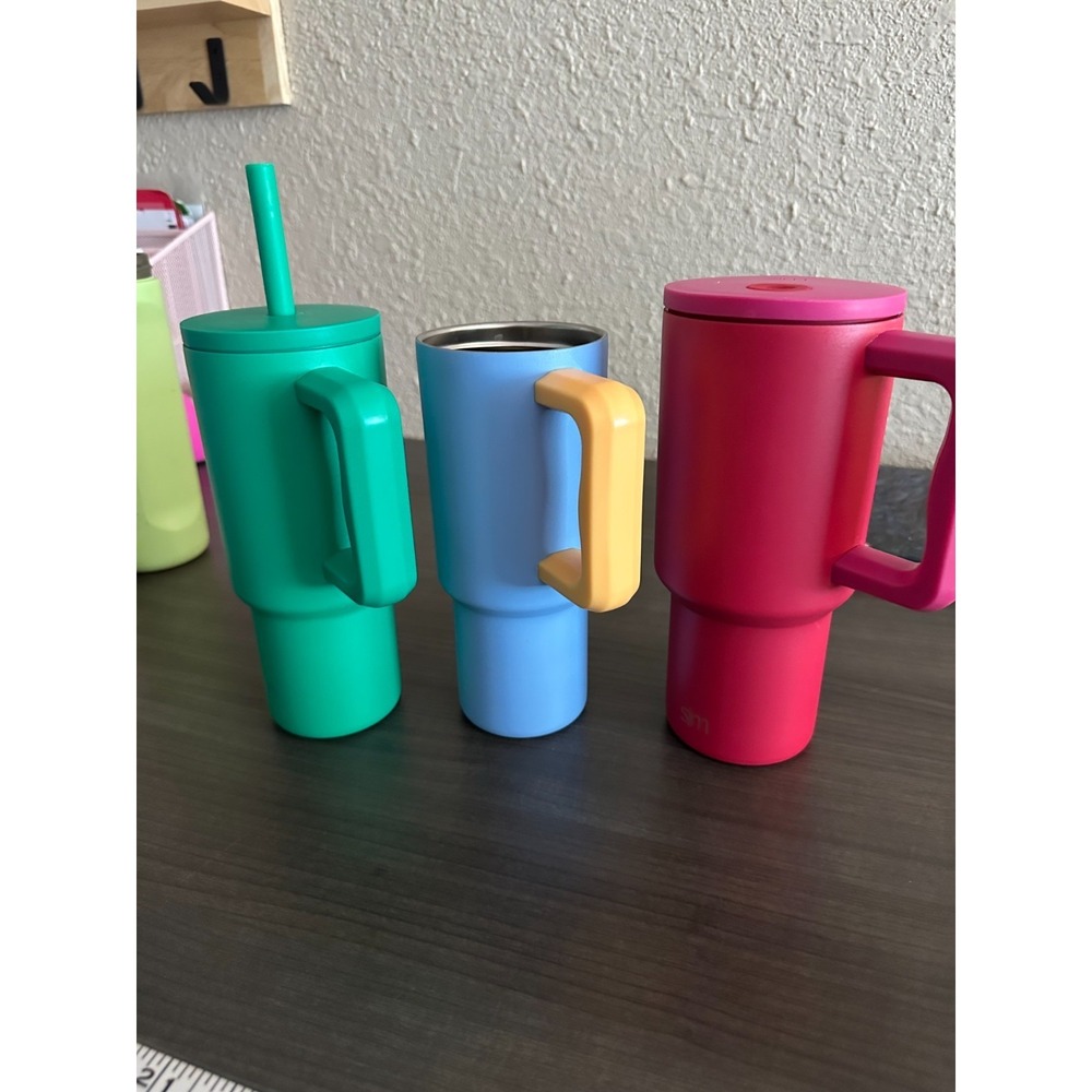 Simple Modern Tumbler Lot‎ 3 Insulated Handles Straw Lids Colorful